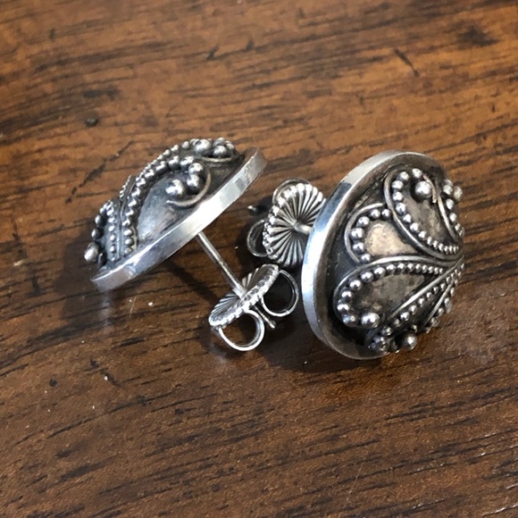 LOIS HILL Oxidized Sterling Silver Granulated Scroll Post Back Earrings - Picture 3 of 17